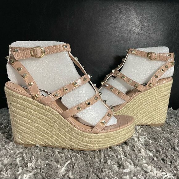 NIB Steven New York Cage Studded Espadrille Wedge Sandals - Picture 1 of 9